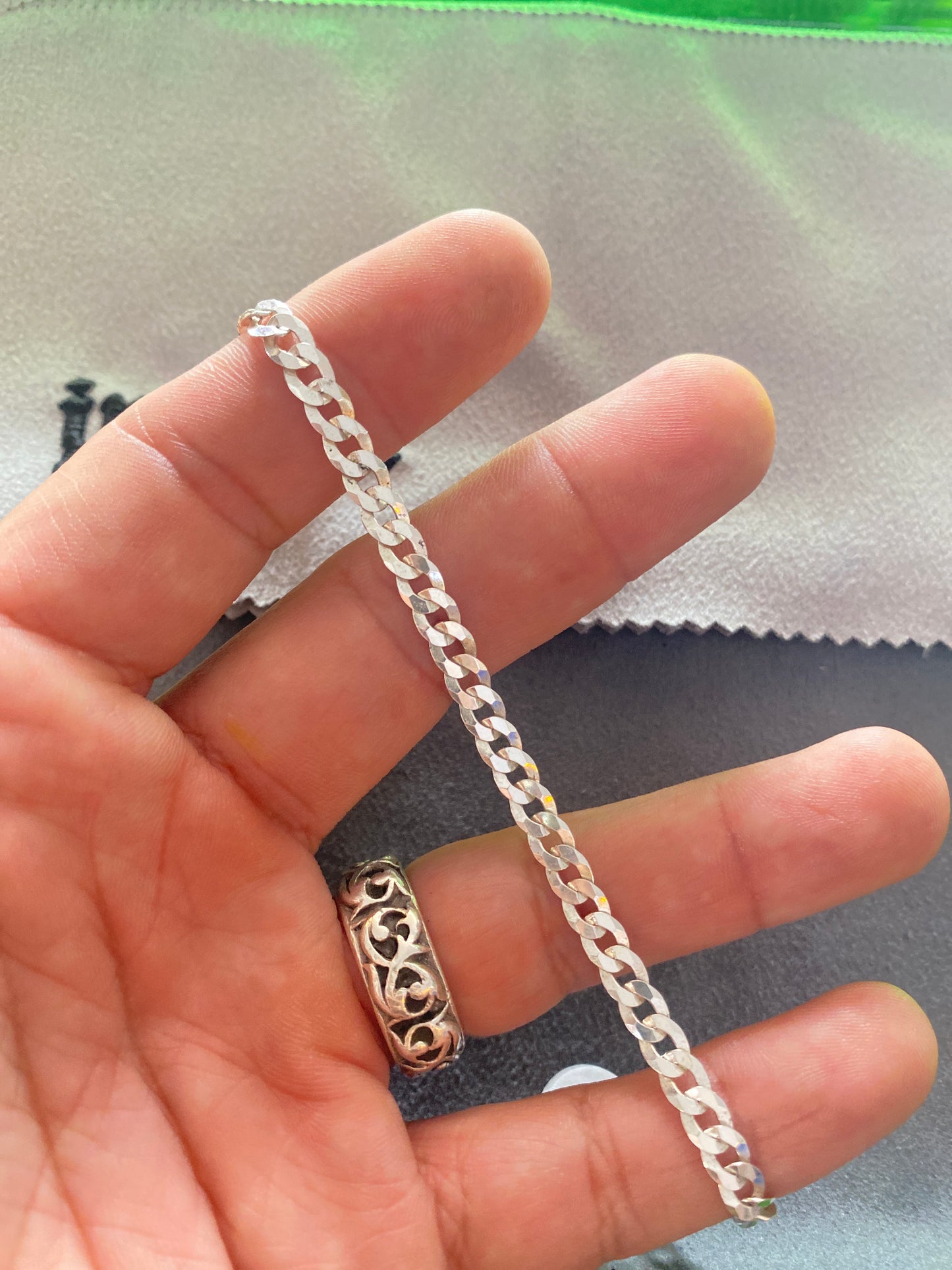 .925 Sterling Silver Cuban Link Bracelet Sz 9”
