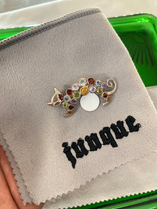 .925 Sterling Silver Multi Gemstone Cat Pendant