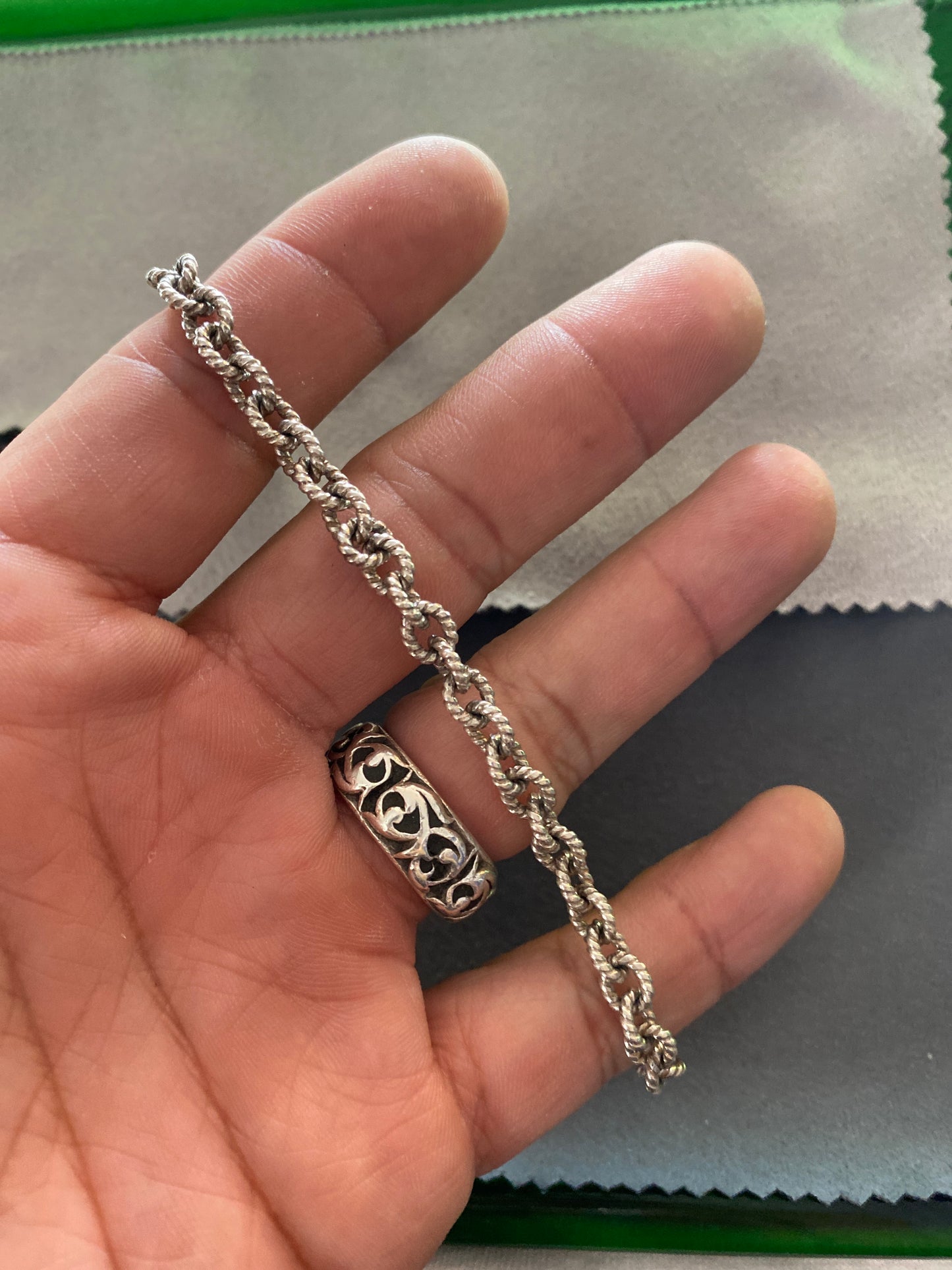 .925 Sterling Silver Tiffany Rope Style Textured Link Bracelet Sz 7.5”
