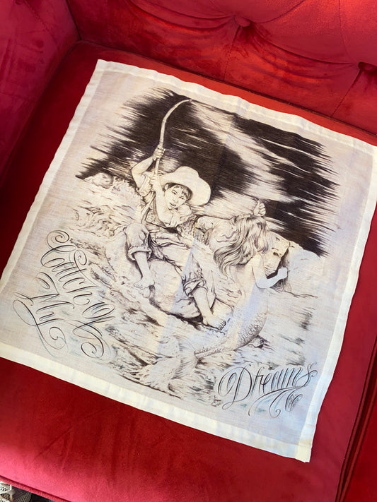 Vintage Prison Art Catch Of My Dreams Mermaid Pen On Bandana Handmade Artwork