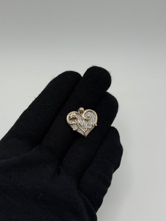 .925 Sterling Silver MOM Heart Pendant Two Tone CZ Accent