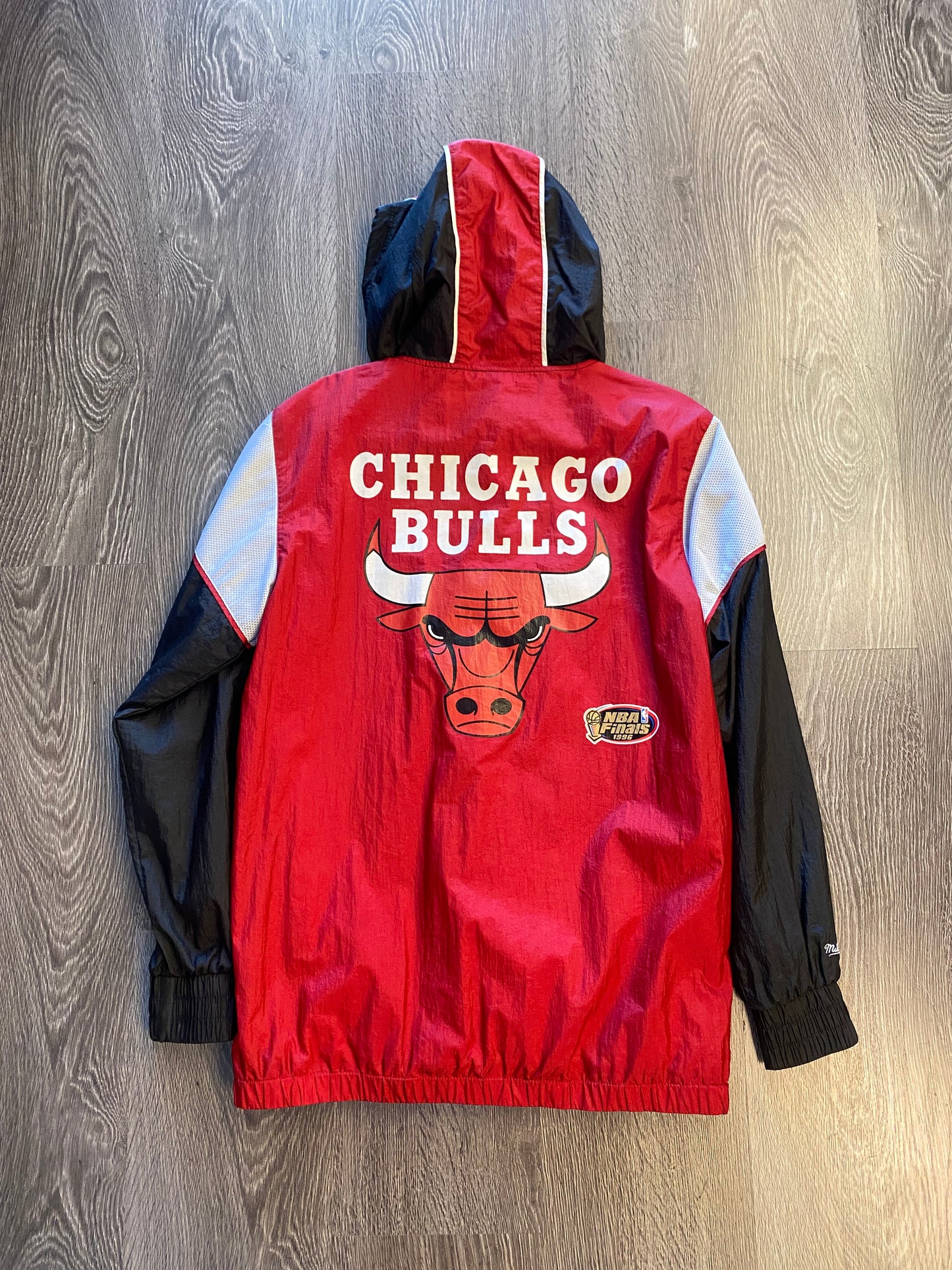 Chicago Bulls Mitchell And Ness Parka Pullover Jacket Black Red Sz Small