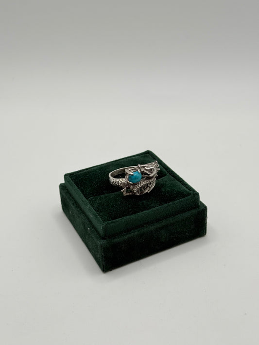 .925 Sterling Silver Turquoise Dragon Wrap Ring sz 11