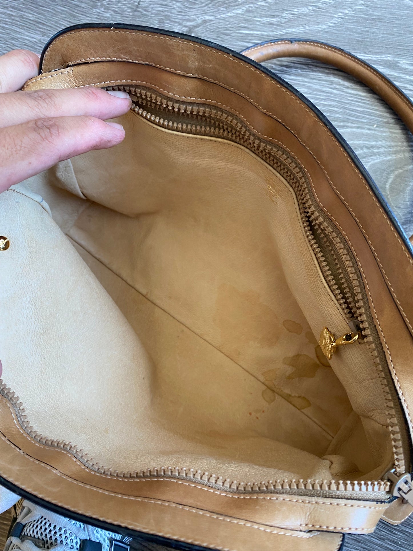 Vintage Gucci Micro GG Canvas Top Handle Leather Hand Bag Handbag Purse Light Brown