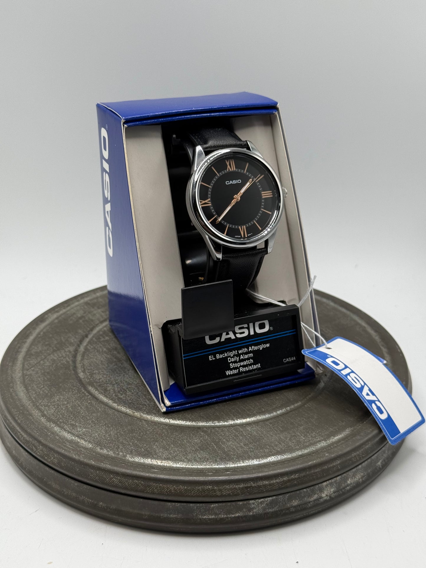 Casio leather band black dial watch