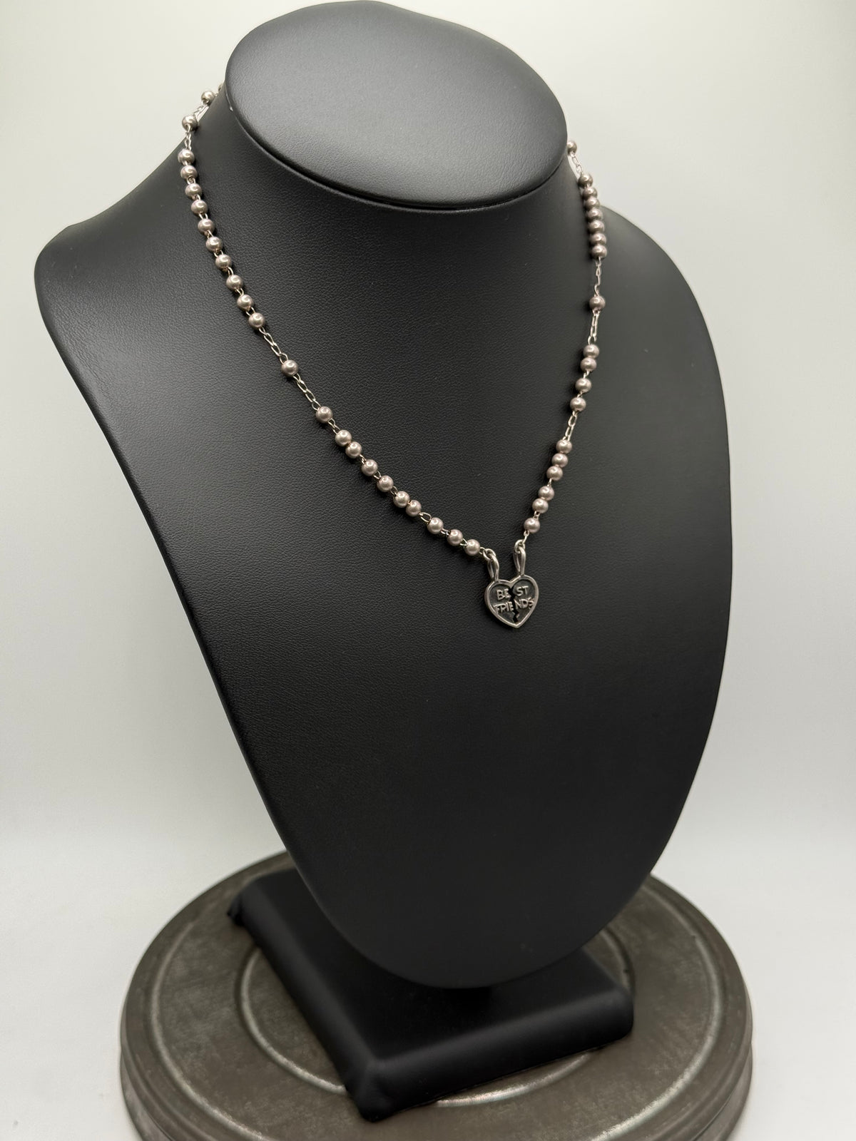 .925 Sterling Silver Best Friends Heart Charm Necklace Breakaway Bracelets – Beaded Friendship Jewelry 16” or two 8” bracelets
