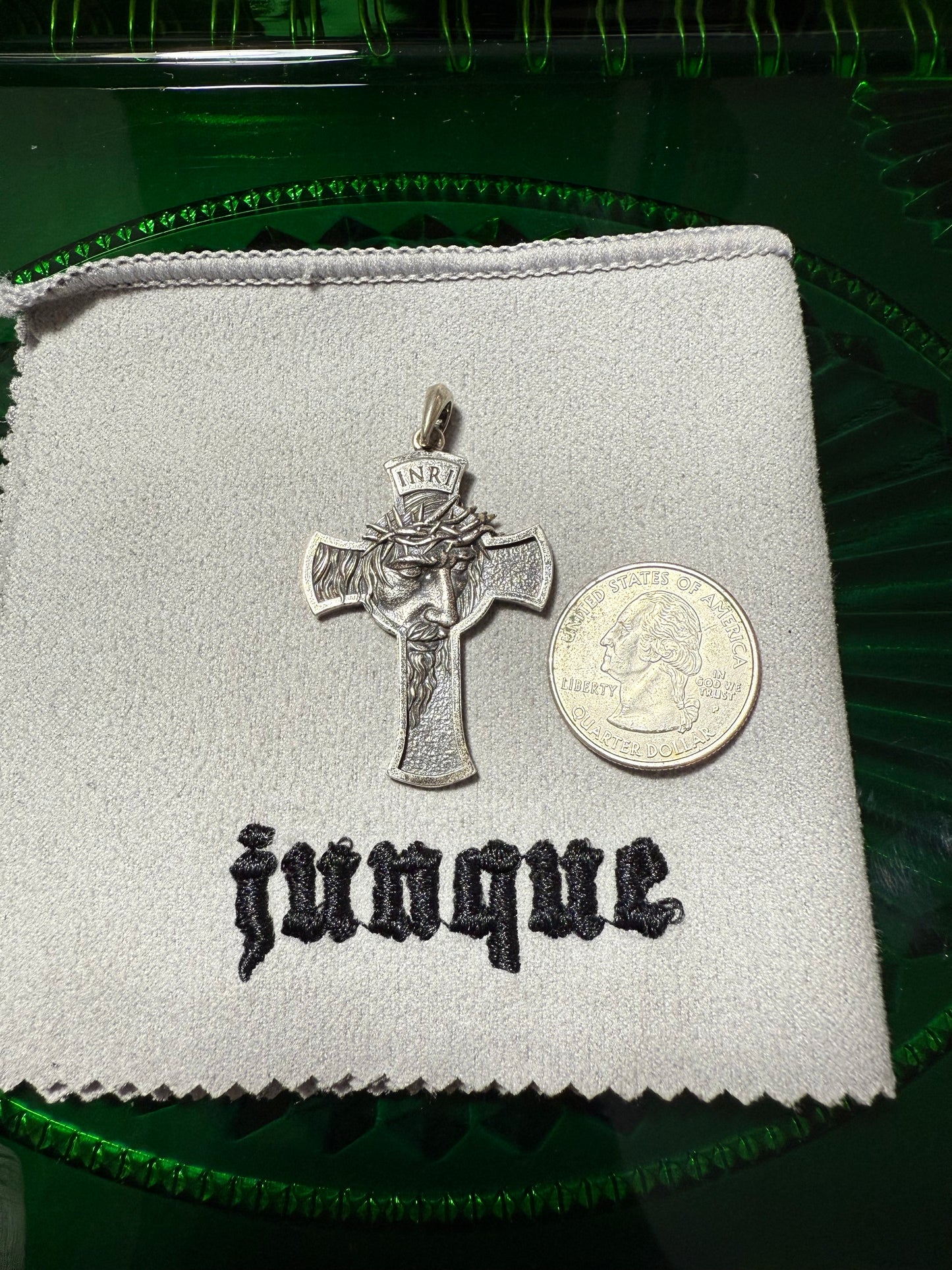 .925 Sterling silver Jesus face cross pendant