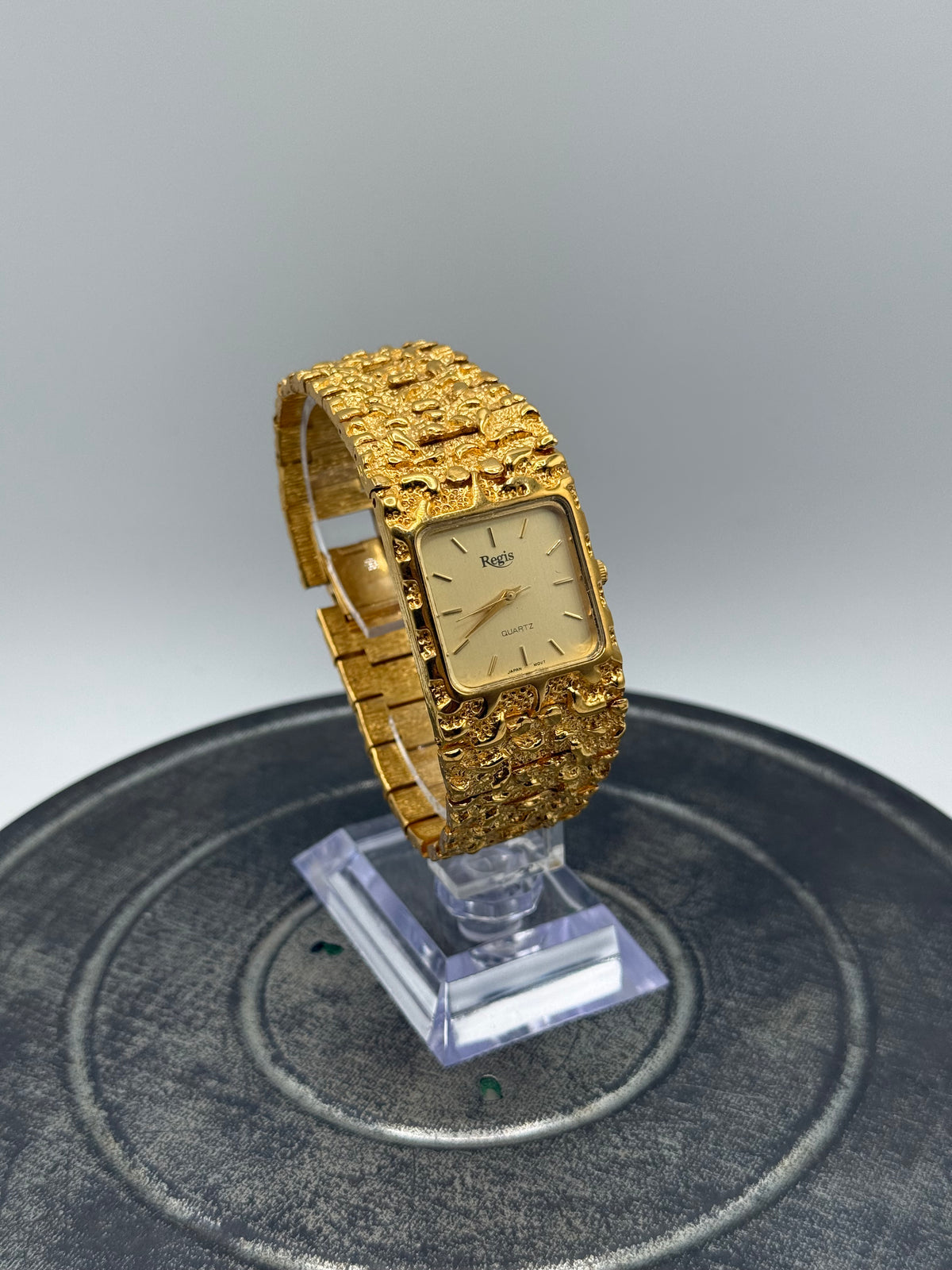 Vintage Regis Gold Tone Nugget Bracelet Watch with Square Dial