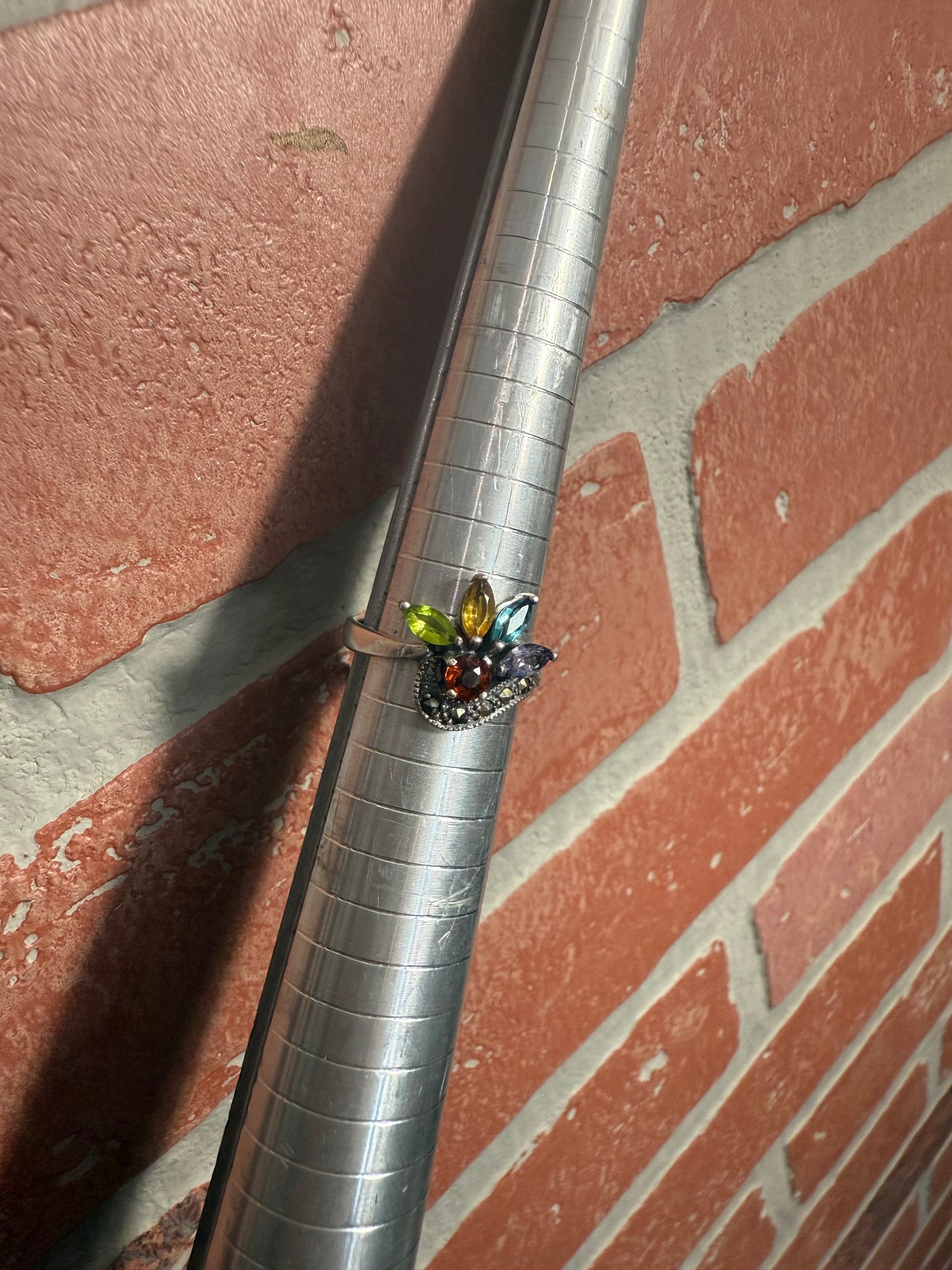 .925 Sterling silver multi color gemstone ring 8”