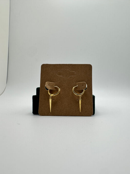.925 Sterling Silver Gold Tone Spike Hoop Dangle Earrings