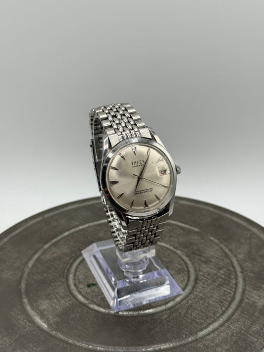 Vintage Talex 21 Jewel Mechanical Watch – Silver Dial, Date Display, Stainless Steel Bracelet windup