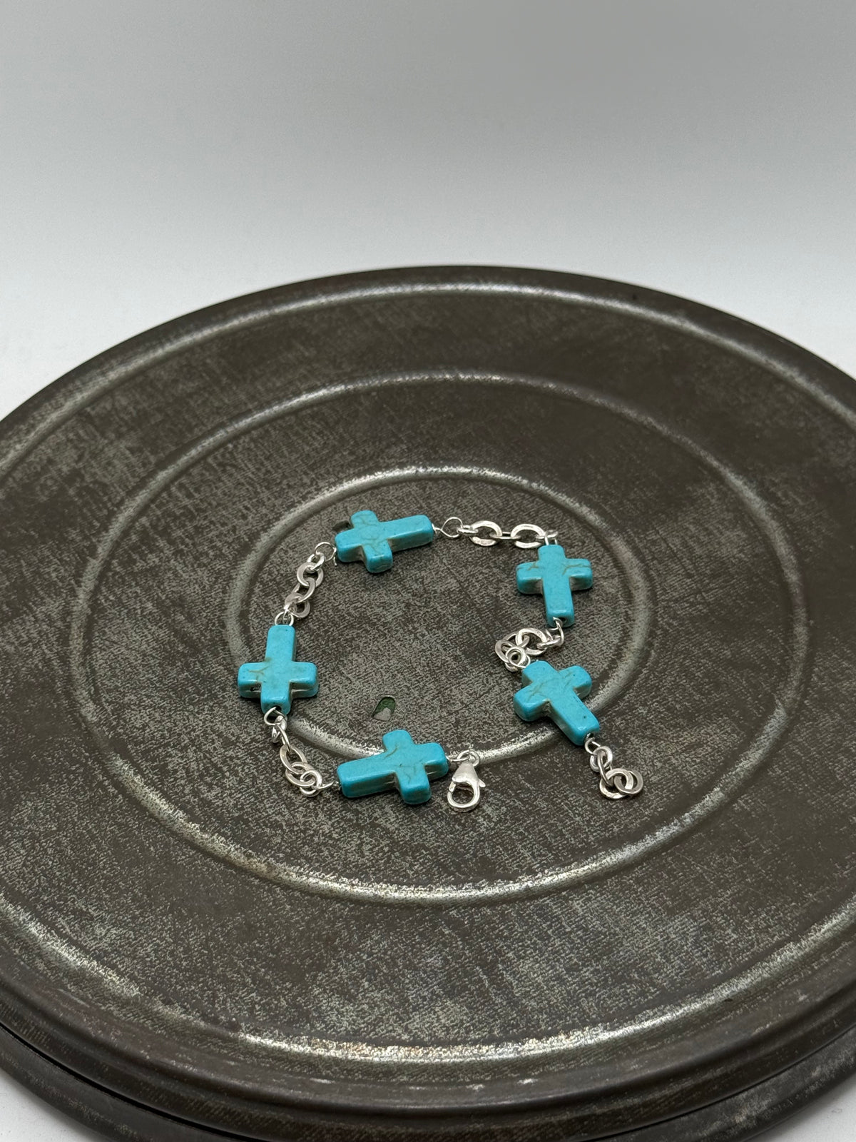 .925 Sterling Silver Turquoise Cross Link Bracelet