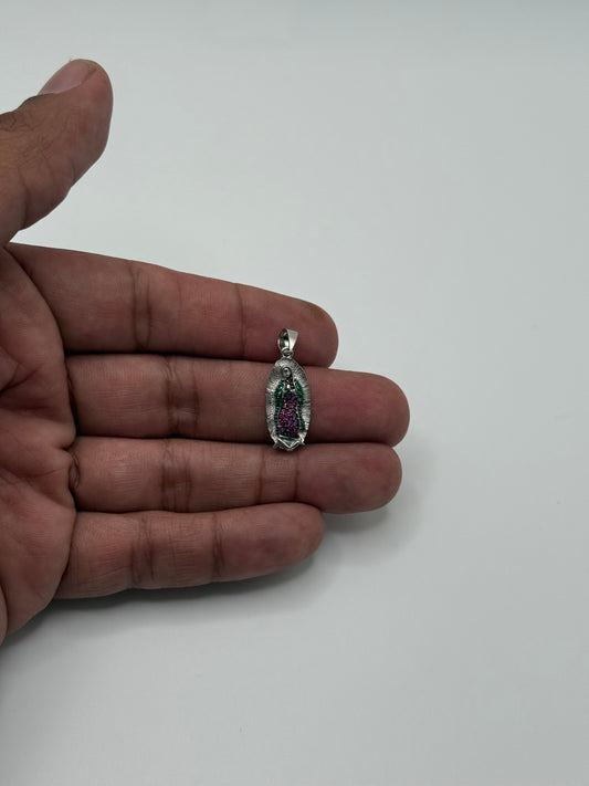 .925 Sterling Silver Our Lady of Guadalupe Multicolor Gemstone Religious Pendant