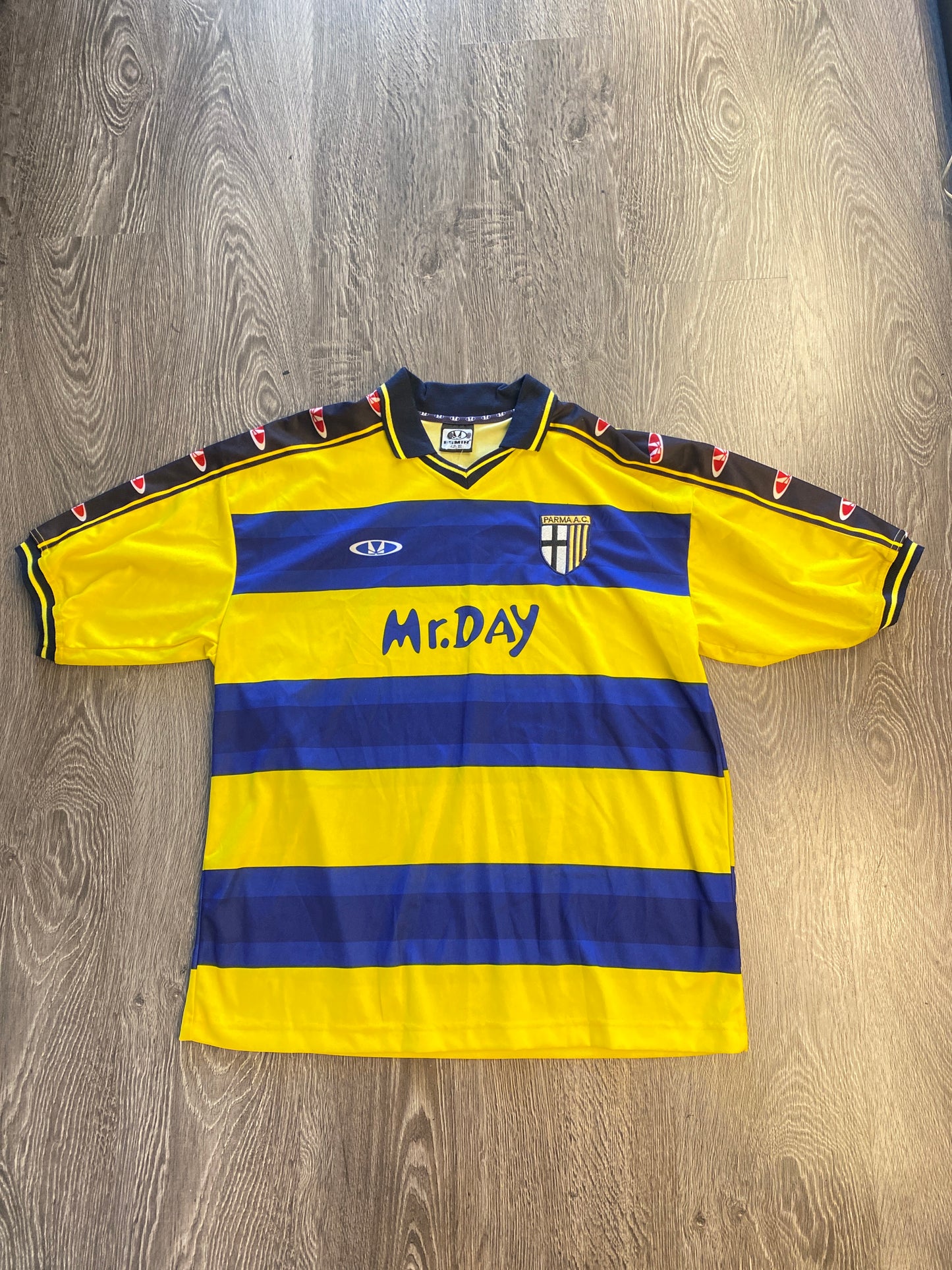 Vintage Parma AC Yellow Blue Striped Soccer Jersey Sz XL