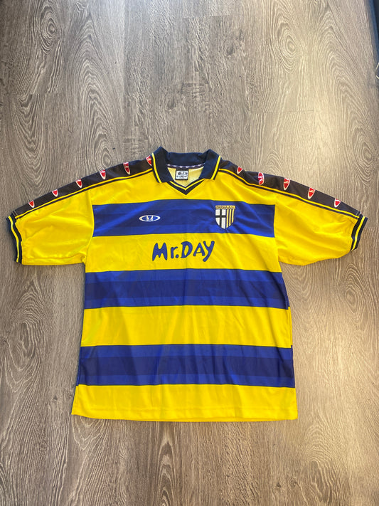 Vintage Parma AC Yellow Blue Striped Soccer Jersey Sz XL