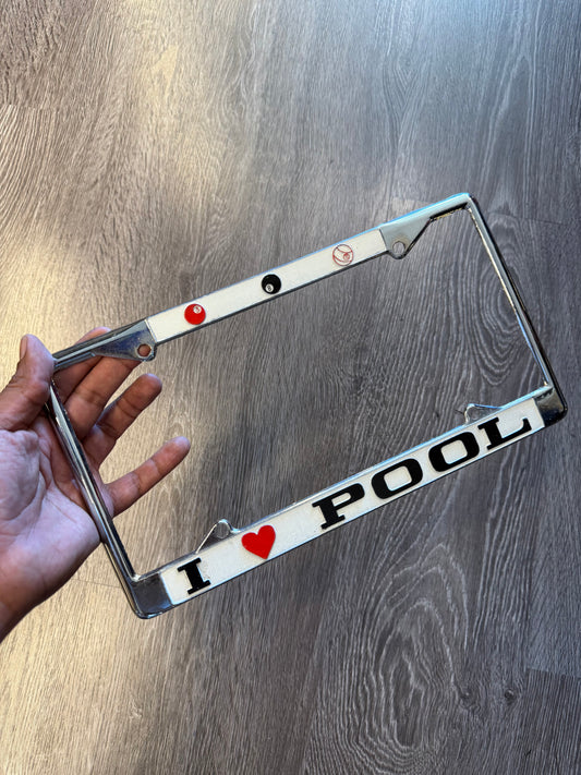 “I love pool” billiards license plate frame