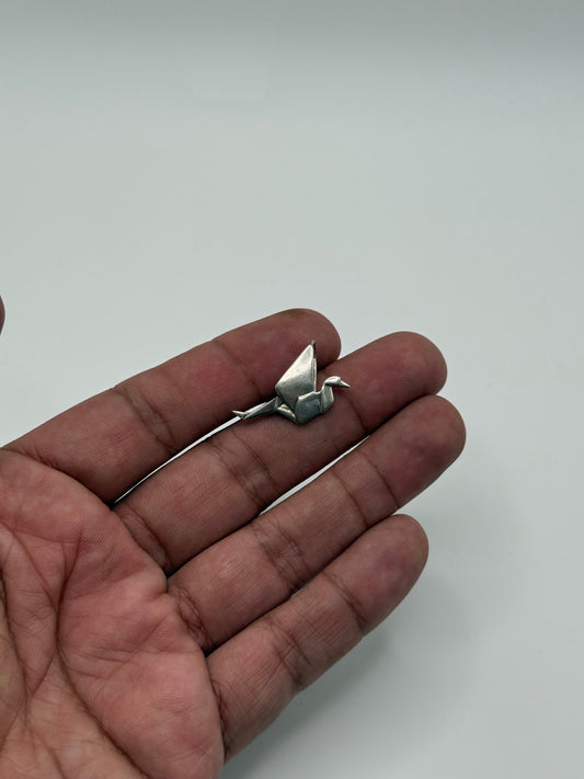 .925 Sterling Silver Origami Crane Bird Pendant