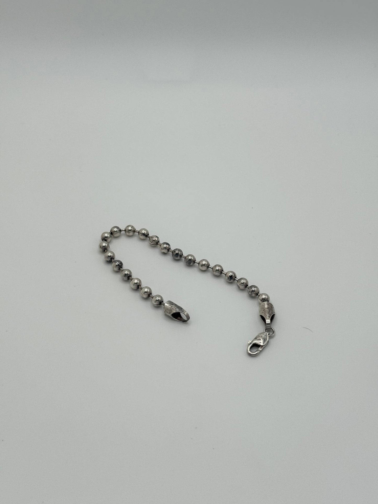 .925 Sterling Silver Beaded Ball Chain Bracelet 7.5”