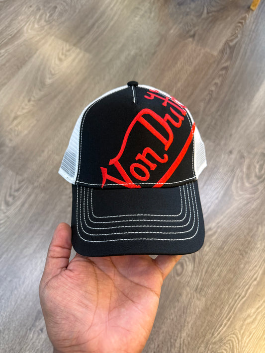 Von Dutch Black White Red Embroidered Trucker Hat Cap