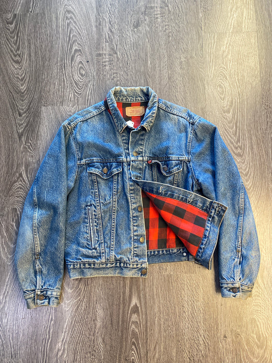 Vintage Y2K Levi’s Denim Trucker Light Wash Lumberjack Red Interior Sz 44 Medium