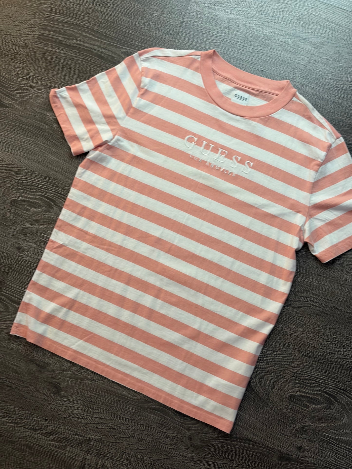 Pink and White Striped Guess Shirt Sz. M