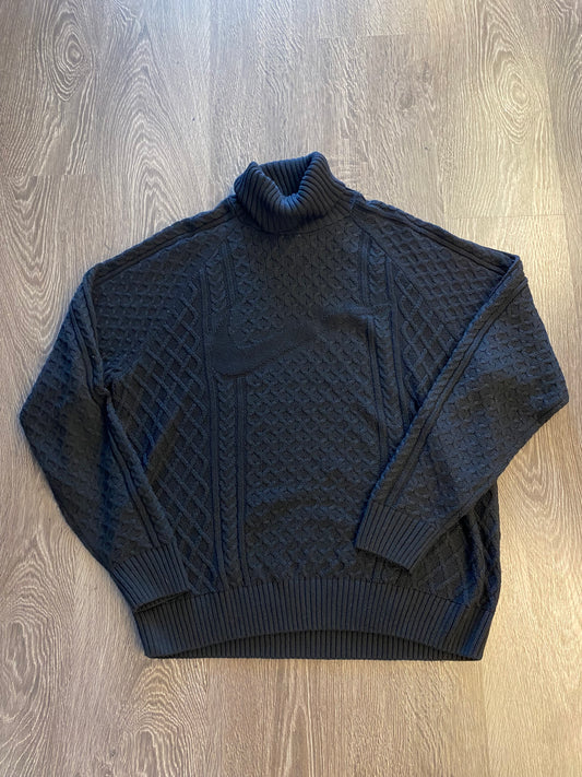 Nike Swoosh Turtle Neck Mock Crewneck Cable Knit Black Sz Large