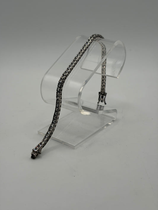 .925 Sterling Silver Square Cut CZ Tennis Bracelet Sz. 7in