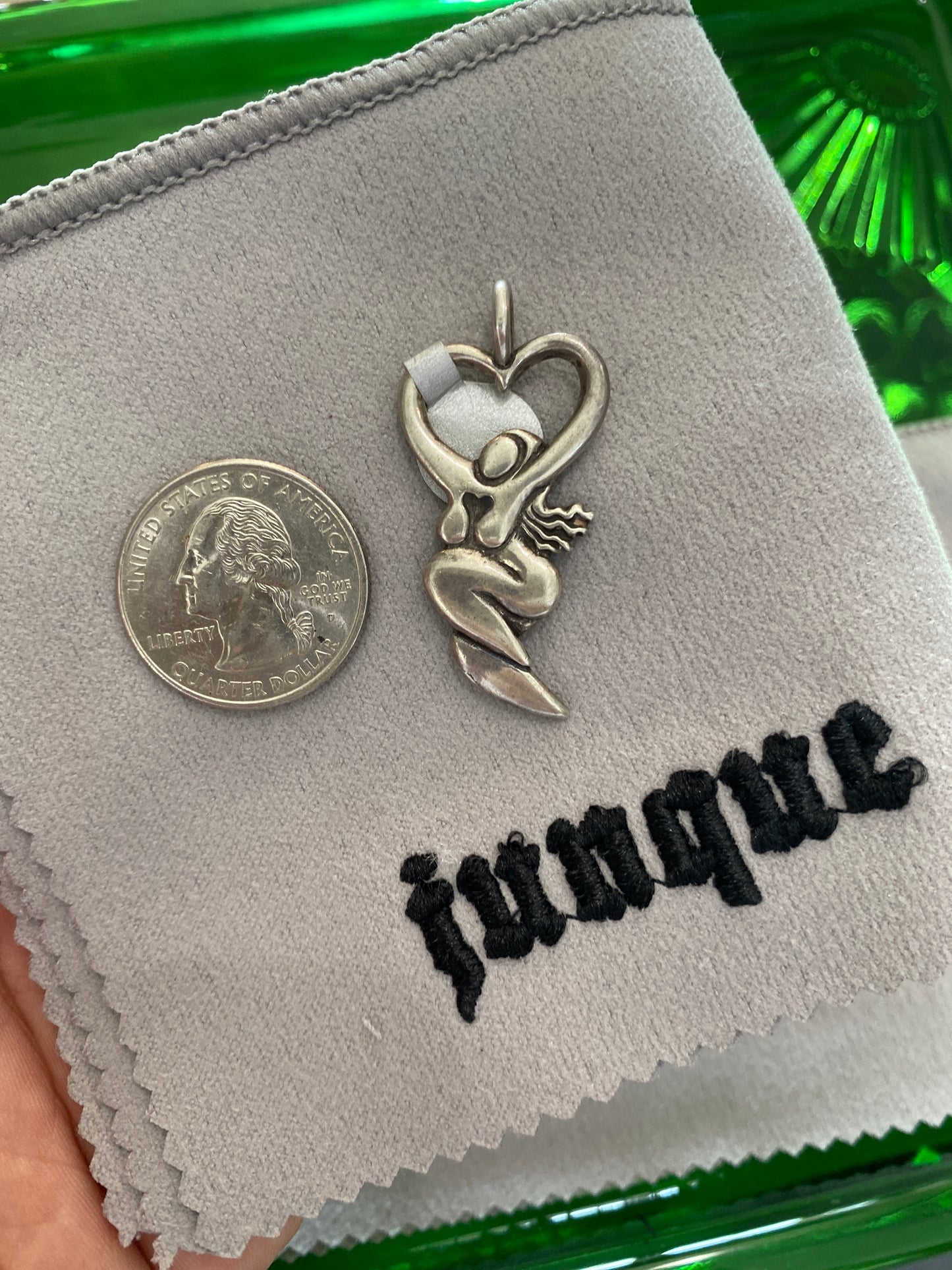 .925 Sterling Silver Thick Heart Lady Pendant