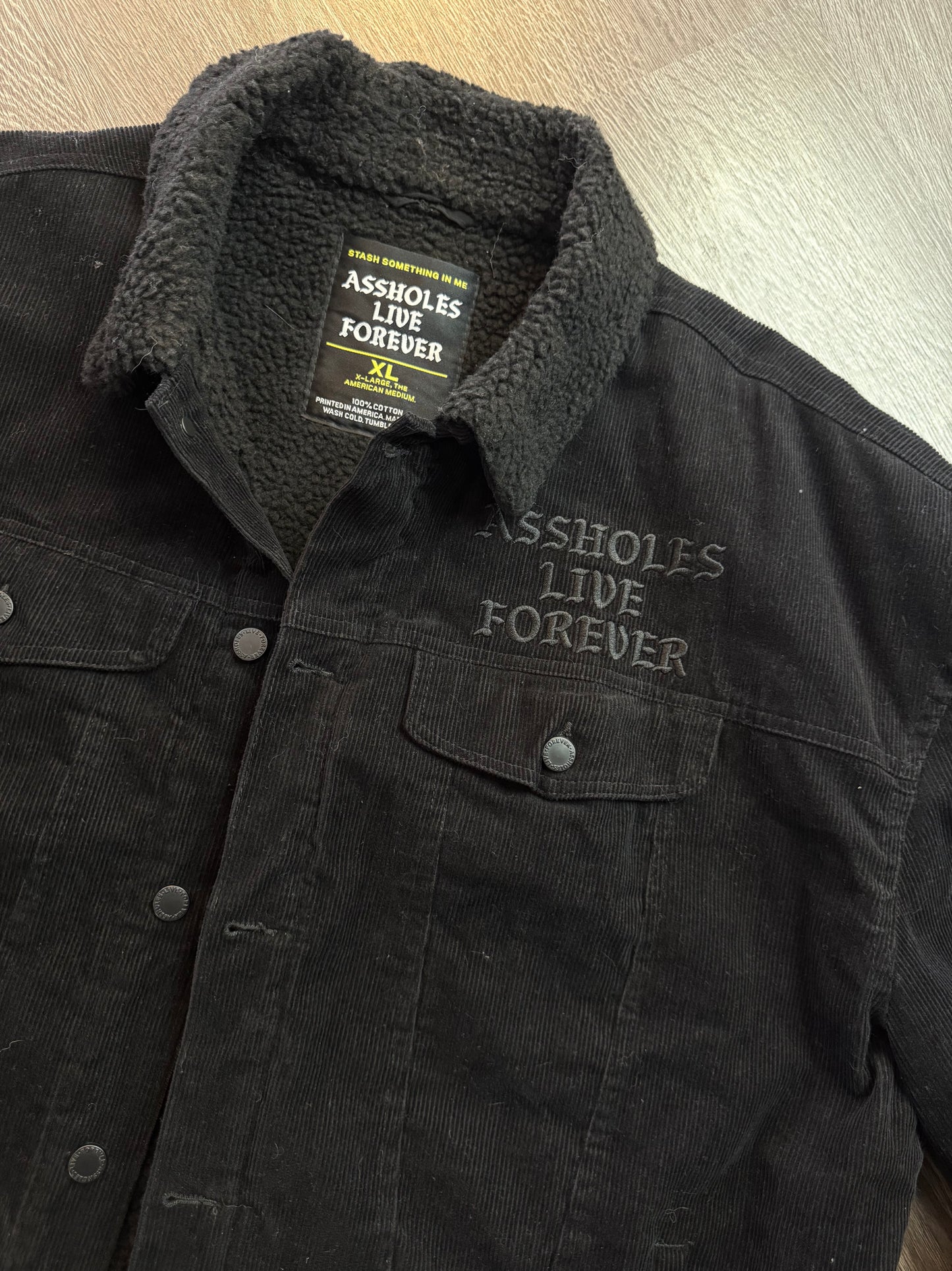 Assholes Live Forever corduroy denim jacket sz. XL