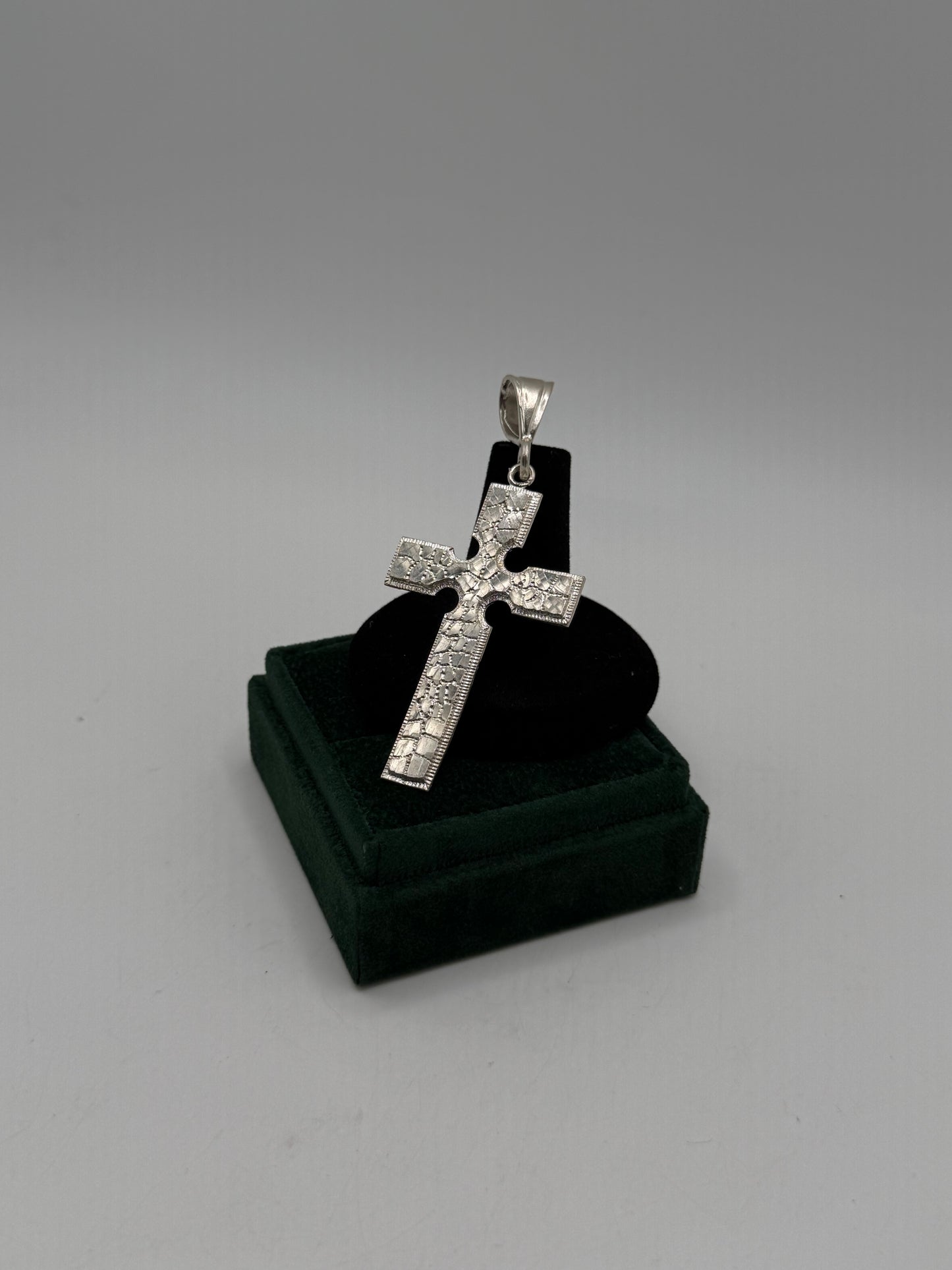.925 Sterling Silver large nugget cross pendant 3”