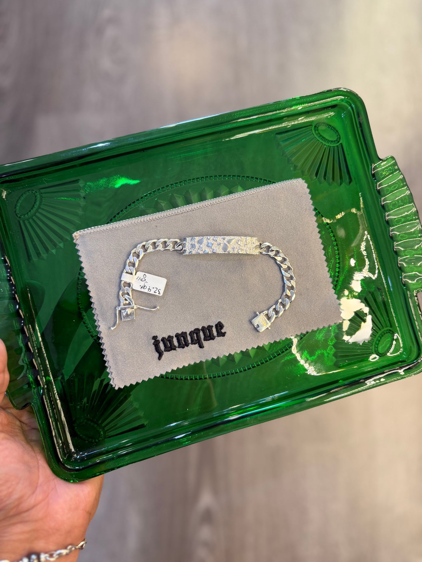 .925 Sterling silver solid Cuban link ID Nugget bracelet 8”