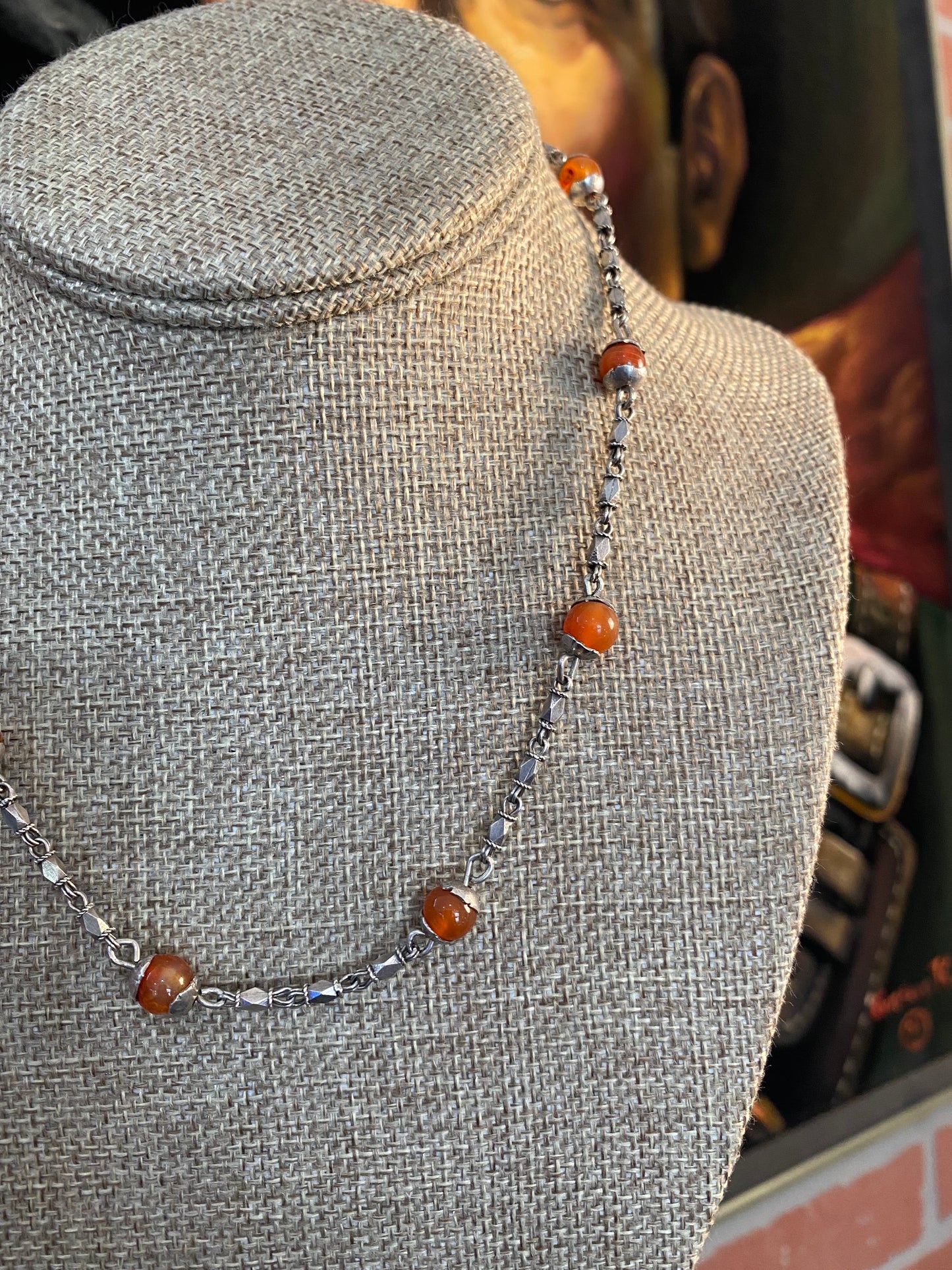 .925 Sterling Silver Beaded Gemstone Chain Necklace 17”