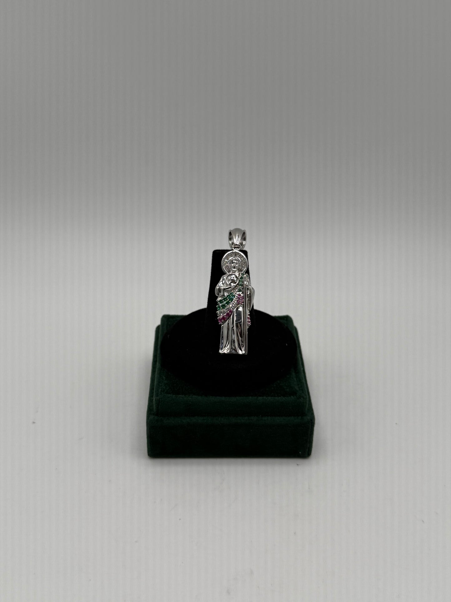 .925 Sterling Silver San Judas CZ Tri-color large pendant 2”