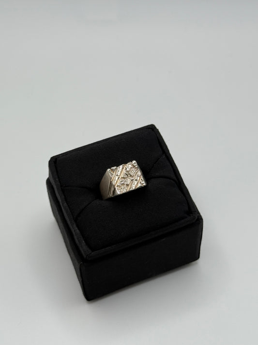 .925 Sterling Silver Textured Signet Style Ring Sz. 10.5