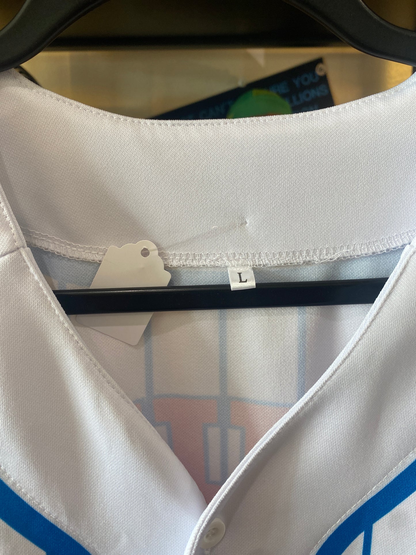 Trap House White Blue Baseball Jersey Sz Large