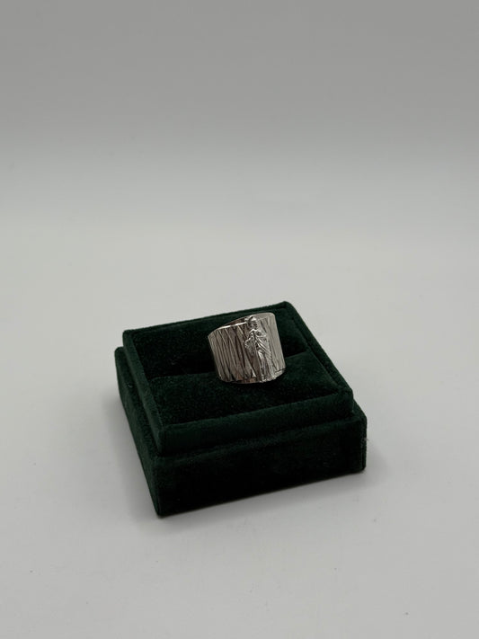 .925 Sterling Silver Saint Figure Engraved Band Ring sz 8