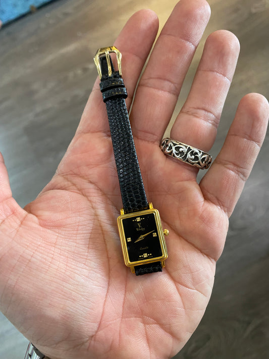 Vintage Classic Tank Leather Strap Watch Black