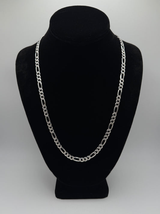.925 Sterling silver double sided diamond cut Figaro chain 24”