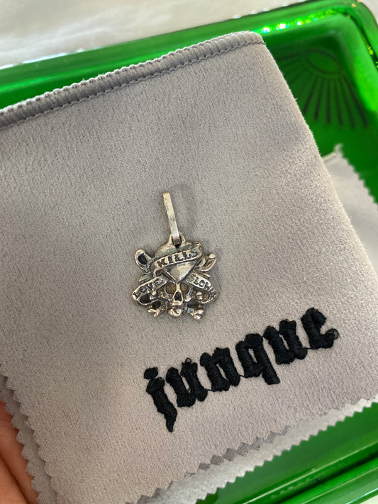 .925 Sterling Silver Love Kills Skull Pendant