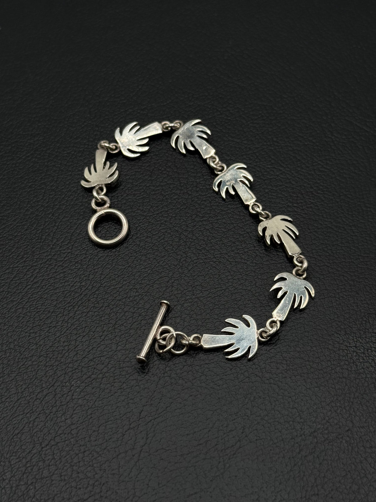 .925 Sterling Silver Palm Tree Link Bracelet Toggle Clasp – 7.5”