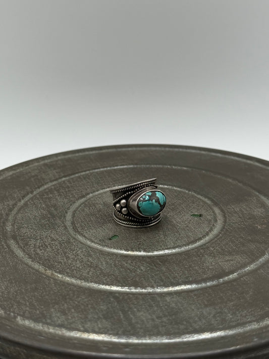 .925 Sterling Silver Western Turquoise Ring Sz. 6