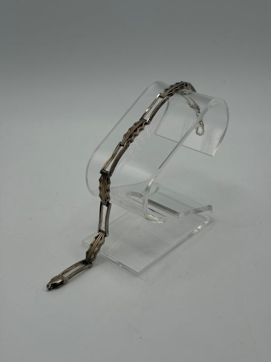 .925 Sterling Silver Vintage Geometric Bar Link Bracelet Sz. 6.5in