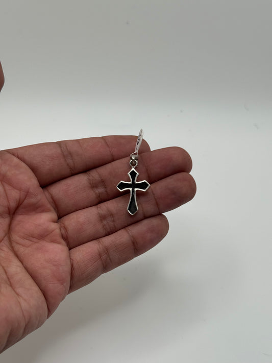 .925 Sterling Silver Black double sided Cross Pendant