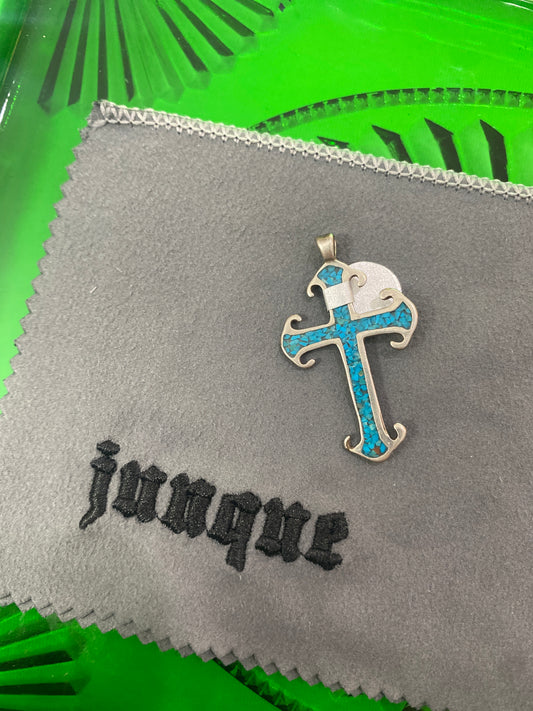 .925 Sterling Silver Turquoise Cross Stone Pendant