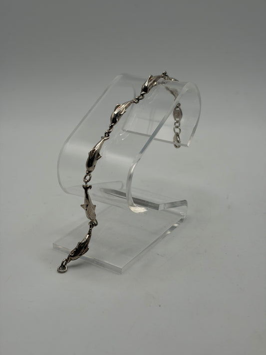 .925 Sterling Silver Dolphin Link Bracelet Sz. 6.5in