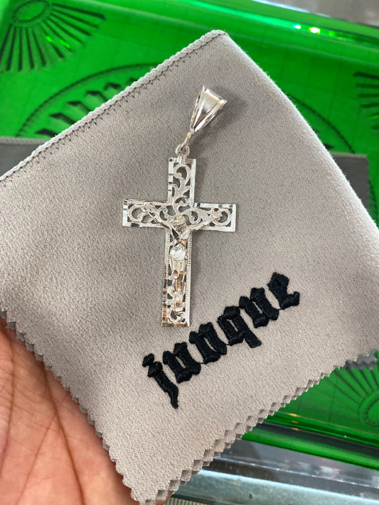 .925 Sterling Silver Large Filigree Jesus Cross Pendant