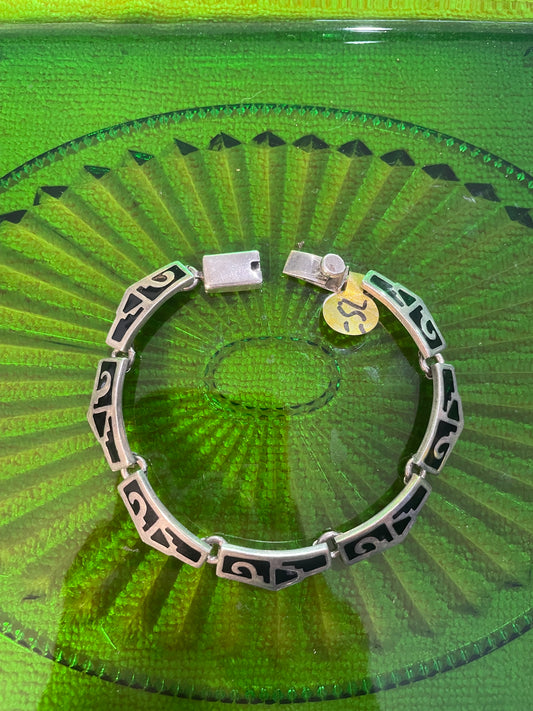 .925 sterling silver heavy onyx bracelet