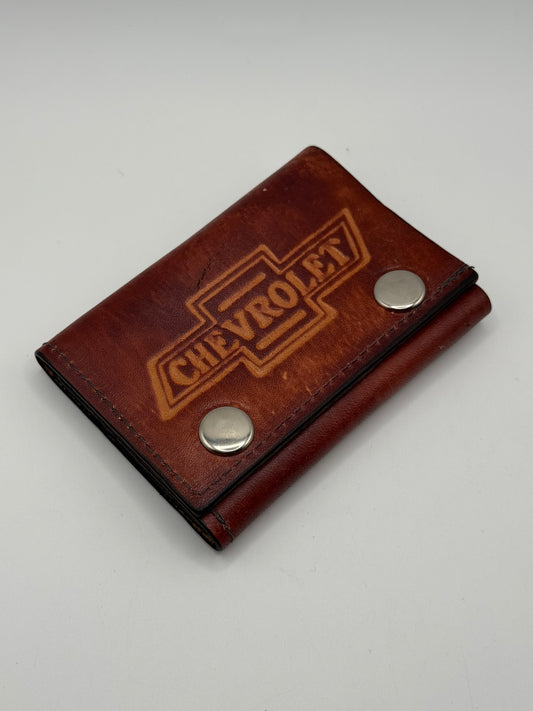 Chevrolet Genuine Leather Snap Wallet Brown Vintage Style