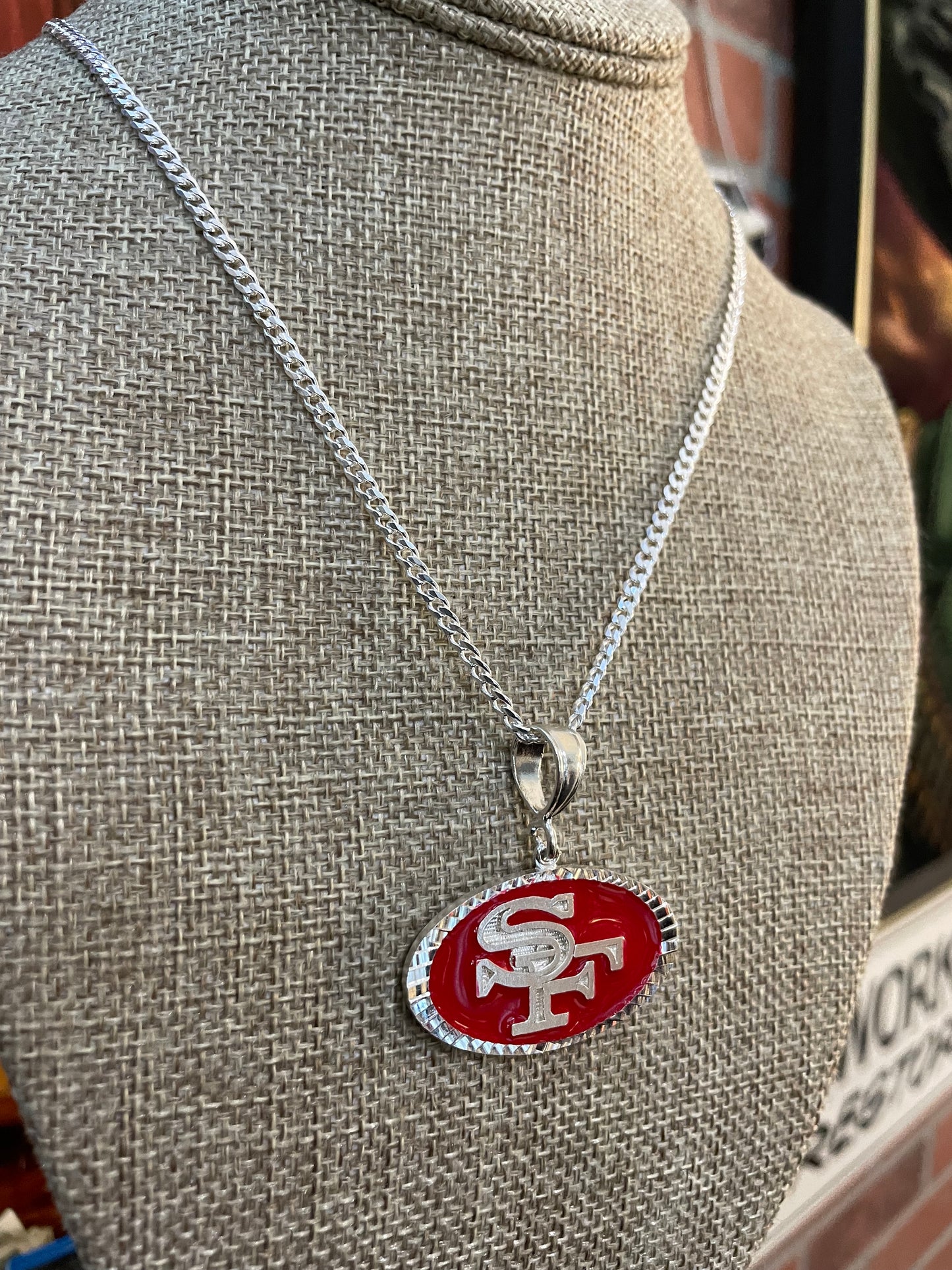 .925 sterling silver San Francisco 49ers pendant and Cuban link chain 24 inch