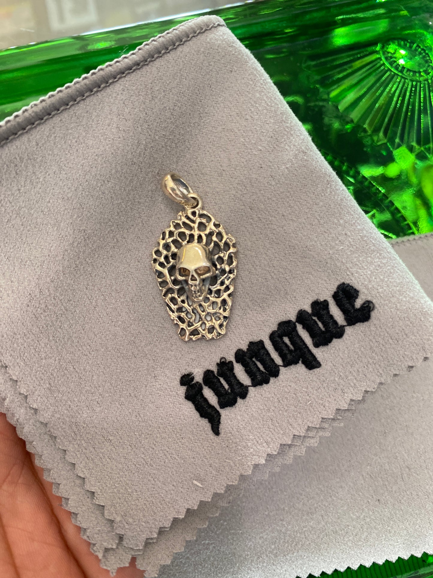 .925 Sterling Silver Skull Filigree Pendant
